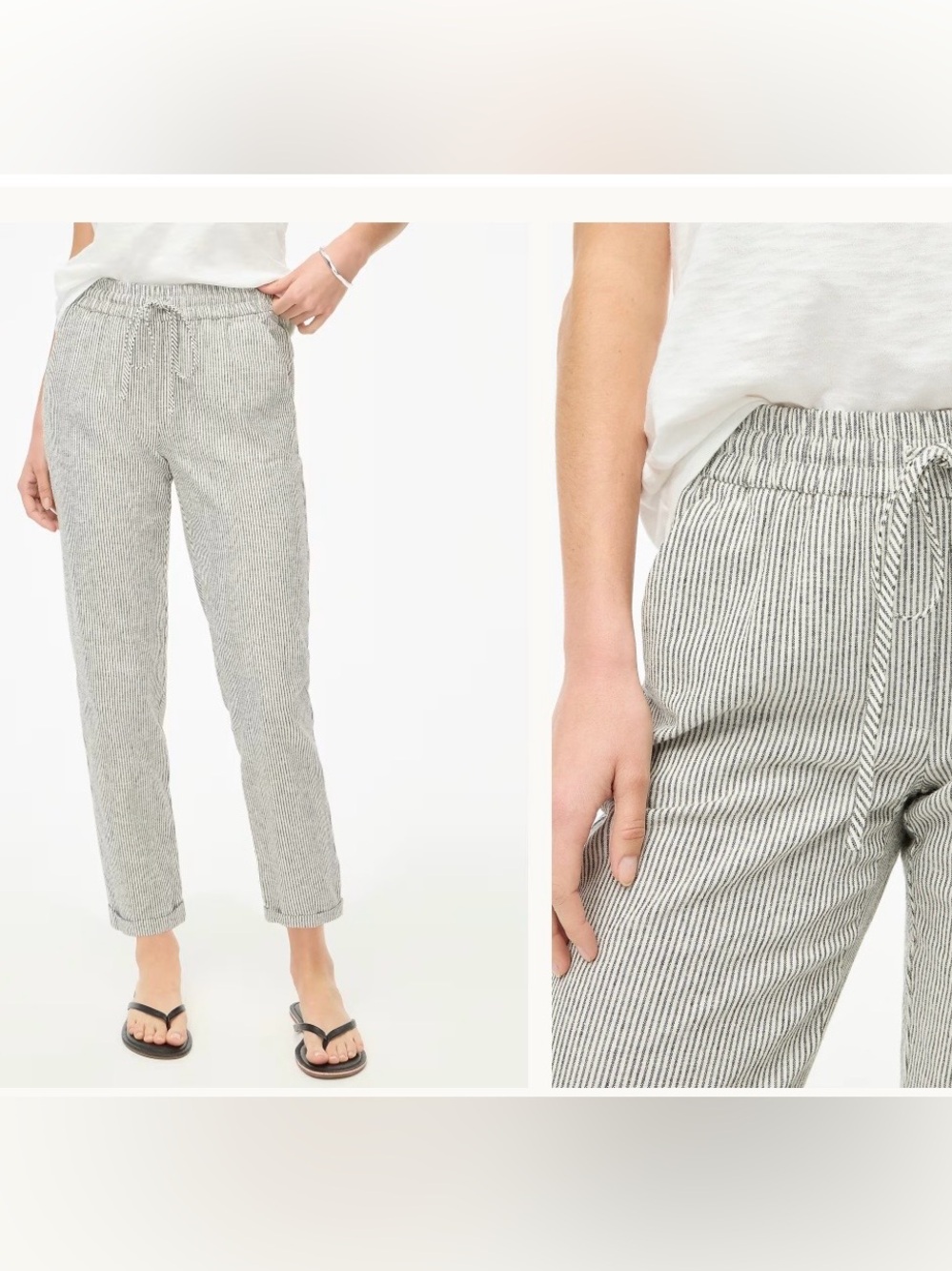 NWT J.Crew Factory Striped Linen Cotton Drawstring Pants Size 4